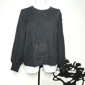 G by Giuliana Women's Flower Pom Pom Pullover Knit Sweater Black Size 3X